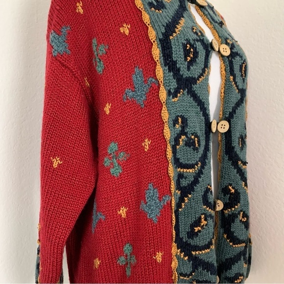 Carole Little Knitwear Button Up Cardigan Sweater Women’s L Colorful Art Fleur - Picture 2 of 16